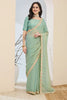 Mint Green Designer Saree Multicolor Embroidered Border Ready To Wear
