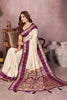 Cream Banarasi Silk Saree with Purple Zari Woven Border Rich Pallu