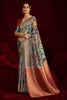 Grey Banarasi Silk Saree with Multicolor Rich Copper Zari Pallu