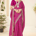 Rani Pink Embroidered Designer Saree with Sequins Work Heavy Border