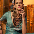Designer Teal Green Organza Saree with Silver Zari Weaving Saree