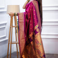 Rani Pink Kanjivaram Silk Saree with Gold Zari Border Butti Work