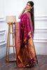 Rani Pink Kanjivaram Silk Saree with Gold Zari Border Butti Work