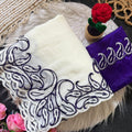 Off White Organza Saree with Blue Embroidered Border