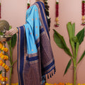 Sky Blue Silk Saree Navy Blue Woven Border Traditional Design