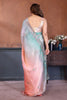 Peach and Sky Blue Embroidered Organza Silk Saree Designer Border