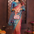 Pink Teal Banarasi Silk Saree with Rich Zari Weaving Designer Pallu