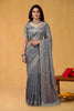 Grey Organza Silk Saree with Embroidered Border and Designer Blouse