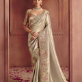 Gold Silk Bridal Saree Heavy Floral Zari Embroidery Designer Blouse