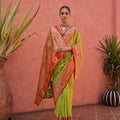 Lime Green and Orange Banarasi Silk Saree with Rich Zari  Designer Blouse
