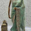 Sea Green Organza Silk Saree with Heavy Embroidery Designer Border
