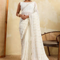 White Designer Saree with Embroidery Sequins Georgette Saree