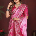 Pink Tie-Dye Silk Saree with Rani Pink Gold Woven Border
