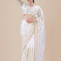 White Net Saree Gold Sequins Embroidery Designer Blouse