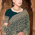 Dark Teal Green Georgette Saree Heavy Gold Zari Embroidery Designer Blouse