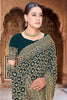 Dark Teal Green Georgette Saree Heavy Gold Zari Embroidery Designer Blouse