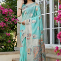Aqua Blue Banarasi Silk Saree with Rich Woven Zari Pallu