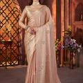 Peach Silk Saree with Zari Embroidery Butti Work Designer Blouse