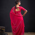 Rani Pink Silk Saree Antique Gold Zari Border Party Wear Saree