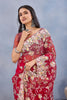 Designer Red Floral Embroidered Net Saree with Heavy Border