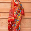Traditional Multicolor Patola Print Silk Saree with Red Border Designer