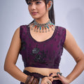 Purple Organza Saree with Black Floral Embroidery Designer Party Wear Saree