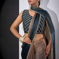 Dual Tone Dark Green Golden Brown Saree with Designer Border