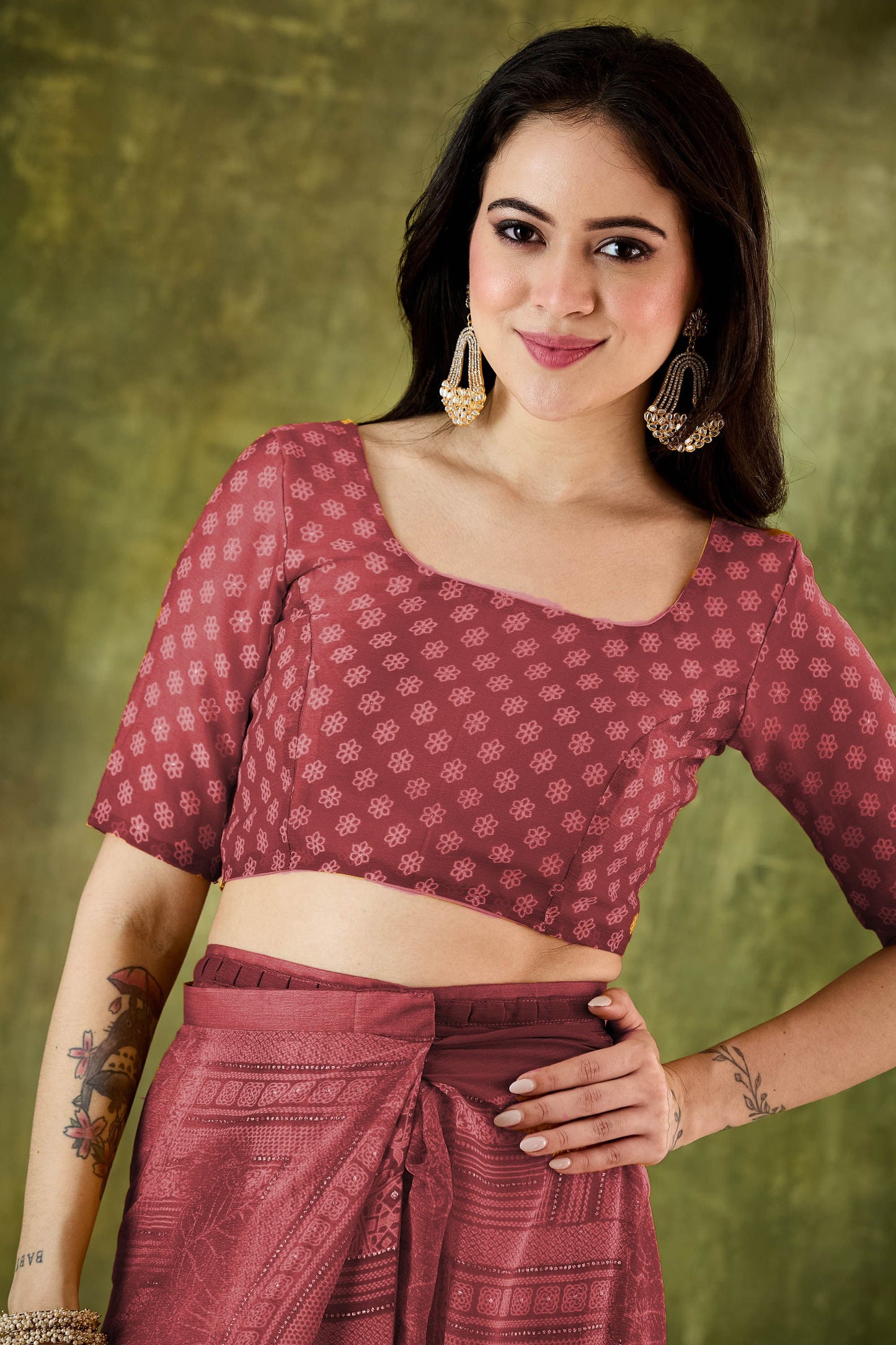 Elegant Wine Woven Designer Saree with Matching Blouse
