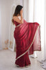 Wine Organza Silk Saree with Designer Golden Lace Border