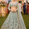 Luxury Sky Blue Net Heavy Embroidered Lehenga Choli with Designer Dupatta for Wedding Wear