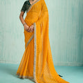Designer Yellow Net Saree Green Blouse Party Wear Saree