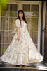 Elegant Off-White Floral Printed Anarkali Style Maxi Dress with Tie-Up Sleeves