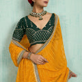 Designer Yellow Net Saree Green Blouse Party Wear Saree
