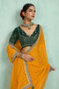 Designer Yellow Net Saree Green Blouse Party Wear Saree
