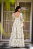 Elegant Off-White Floral Printed Anarkali Style Maxi Dress with Tie-Up Sleeves