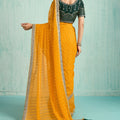 Designer Yellow Net Saree Green Blouse Party Wear Saree
