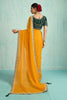 Designer Yellow Net Saree Green Blouse Party Wear Saree