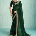 Elegant Dark Green Net Saree Designer Blouse 