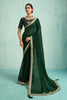 Elegant Dark Green Net Saree Designer Blouse 