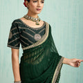 Elegant Dark Green Net Saree Designer Blouse