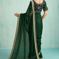 Elegant Dark Green Net Saree Designer Blouse