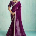 Designer Purple Net Saree Matching Blouse