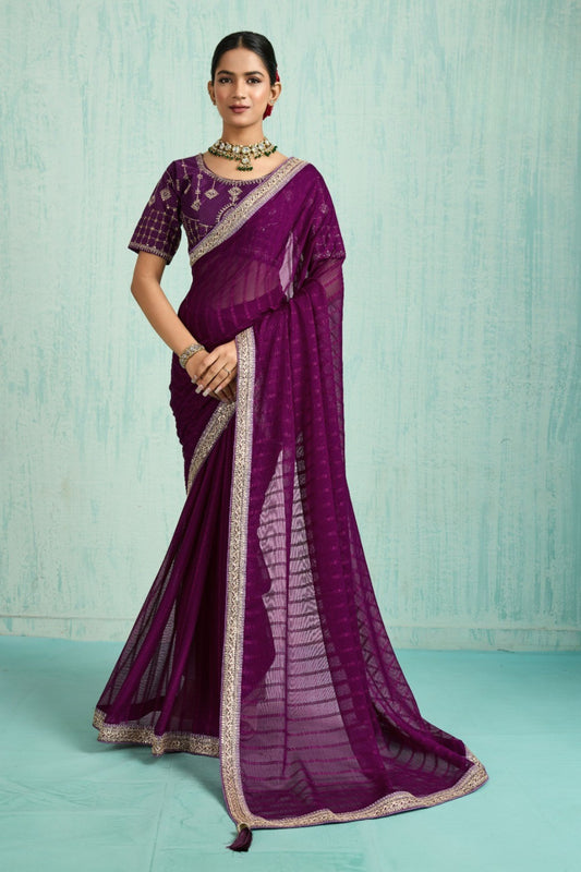 Designer Purple Net Saree Matching Blouse