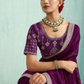 Designer Purple Net Saree Matching Blouse