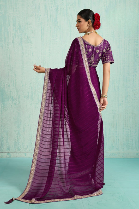 Designer Purple Net Saree Matching Blouse