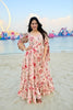 Lovely Peach Pink Floral Printed Anarkali Style Maxi Dress with Puff Tie-Up Sleeves