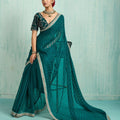 Designer Teal Green Georgette Saree Party Wear Saree
