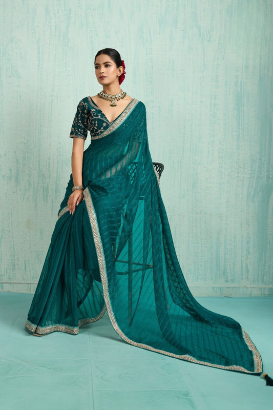 Designer Teal Green Georgette Saree Party Wear Saree