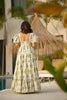 Graceful Off-White Green Floral Printed Anarkali Style Maxi Dress with Puff Sleeves