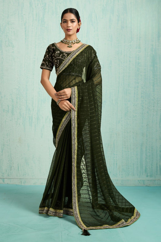Elegant Green Georgette Saree with Embroidered Blouse